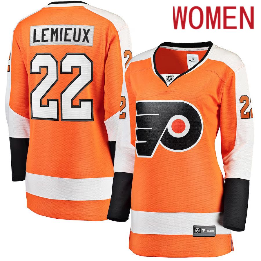 Women Philadelphia Flyers 22 Brendan Lemieux Fanatics Branded Orange Home Breakaway NHL Jersey